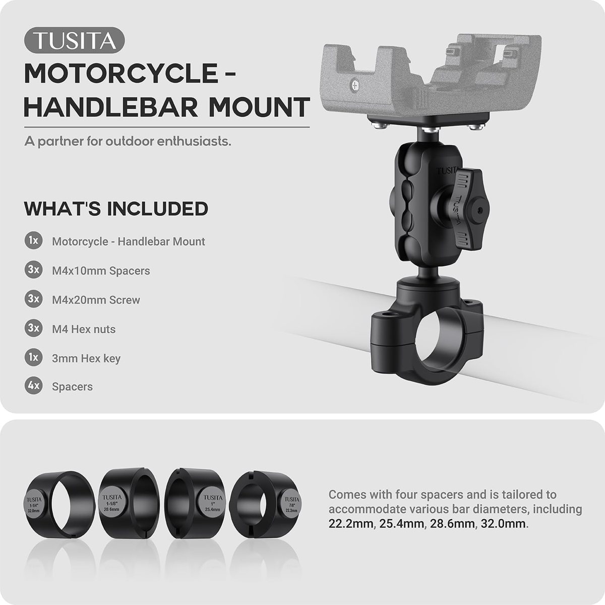 Motorcycle GPS Mount for Garmin Montana & zūmo XT — Handlebar Base Kit — view 2